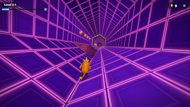 Run 3 runner on a side wall of the tunnel after a gravity switch, with the tunnel rotated around it
